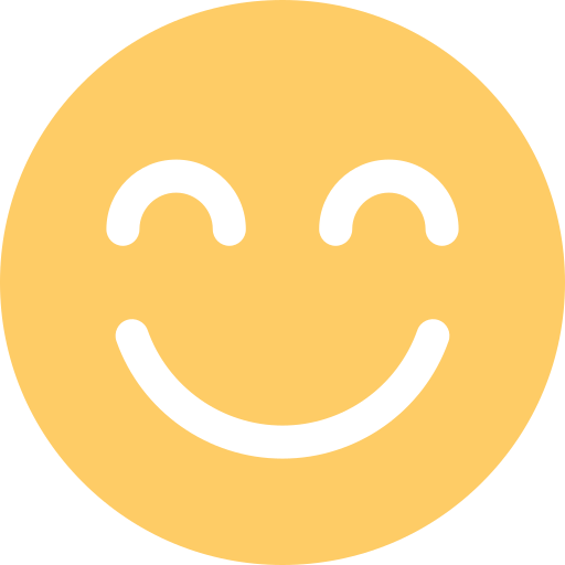 A yellow smiley face with closed, upward-curved eyes and a broad, curved smile, conveying happiness or contentment on a light background.